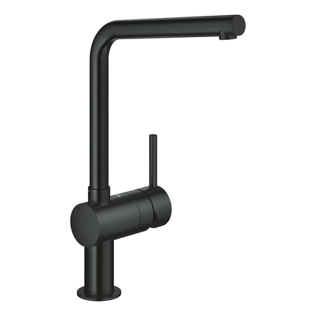 Mitigeur de cuisine Grohe noir mat, robinet moderne à bec haut.