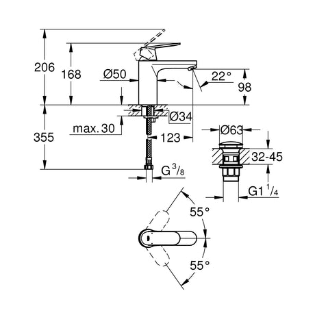 GROHE Mitigeur lavabo Quick Fix Get monocommande taille M noir mat avec bonde clic-clac - Mister PRO