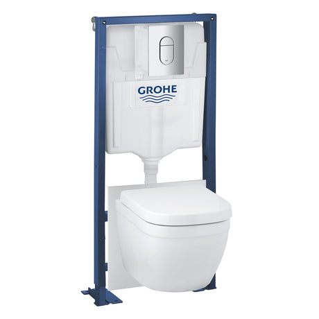 Bâti-support WC suspendu Grohe blanc avec réservoir et bouton de chasse chromé