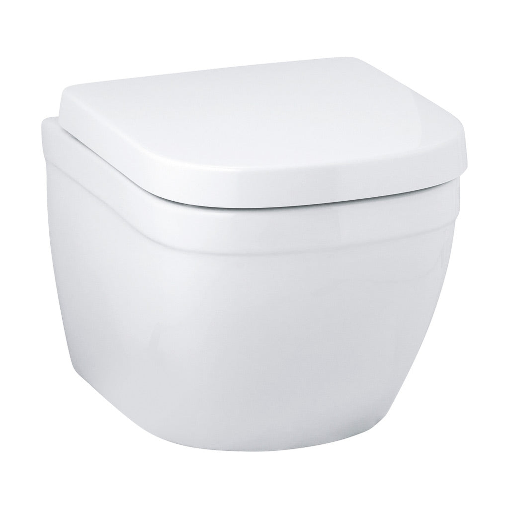 WC suspendu blanc marque Grohe, design moderne, céramique sanitaire