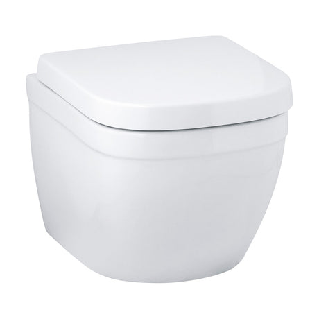 WC suspendu blanc marque Grohe, design moderne, céramique sanitaire
