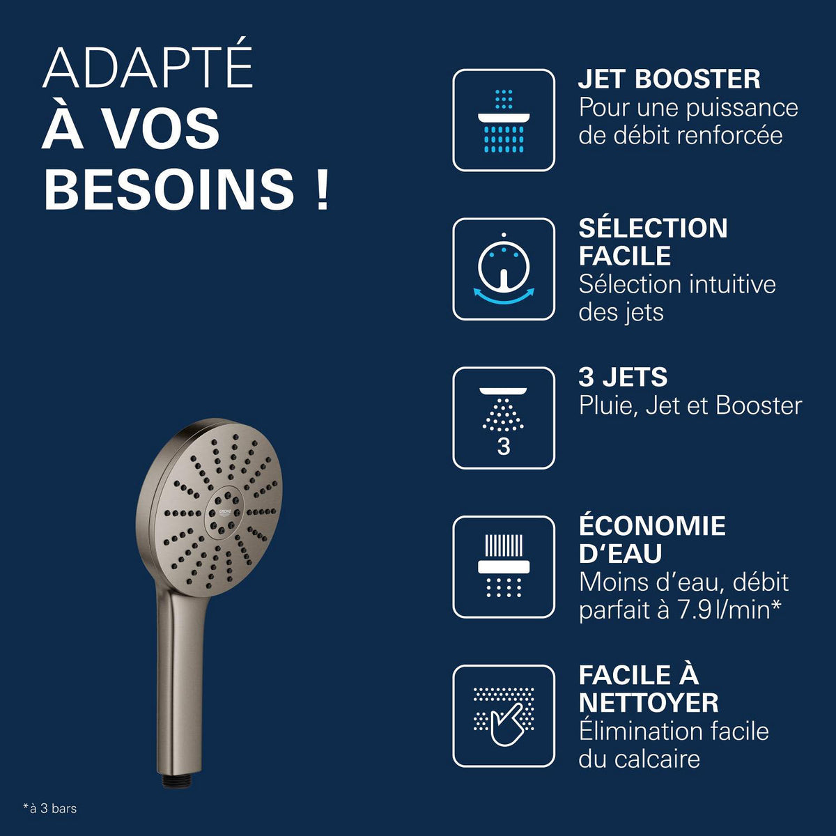 GROHE Douchette 3 jets Vitalio Joy+ 120 - 7.9l/min - Mister PRO
