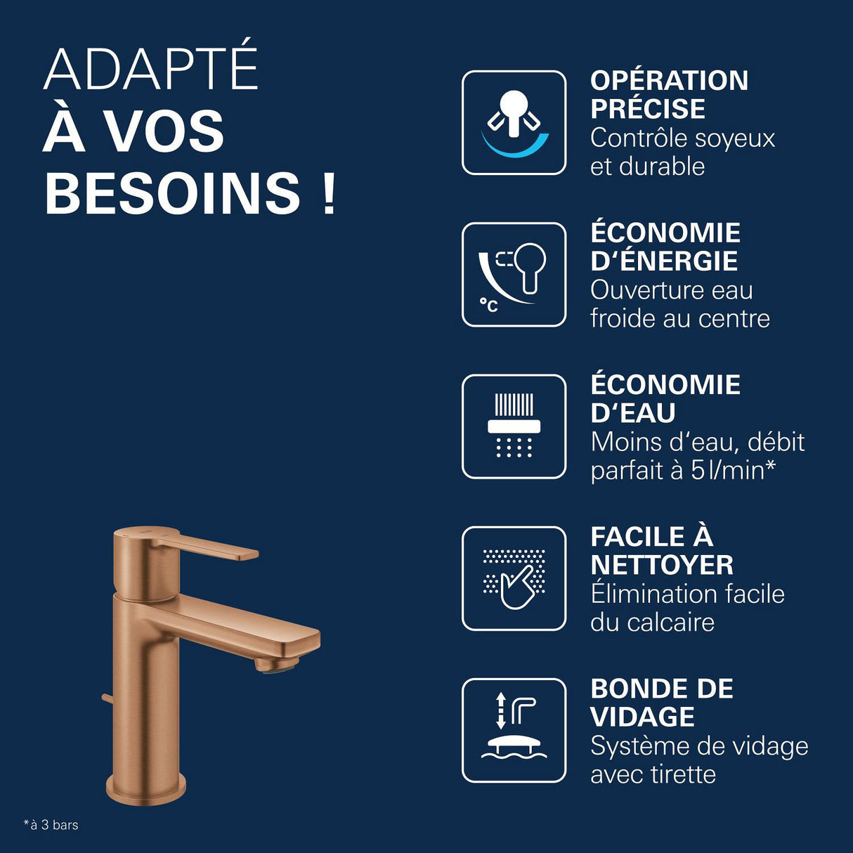 GROHE Mitigeur Lavabo Lineare taille XS avec vidage