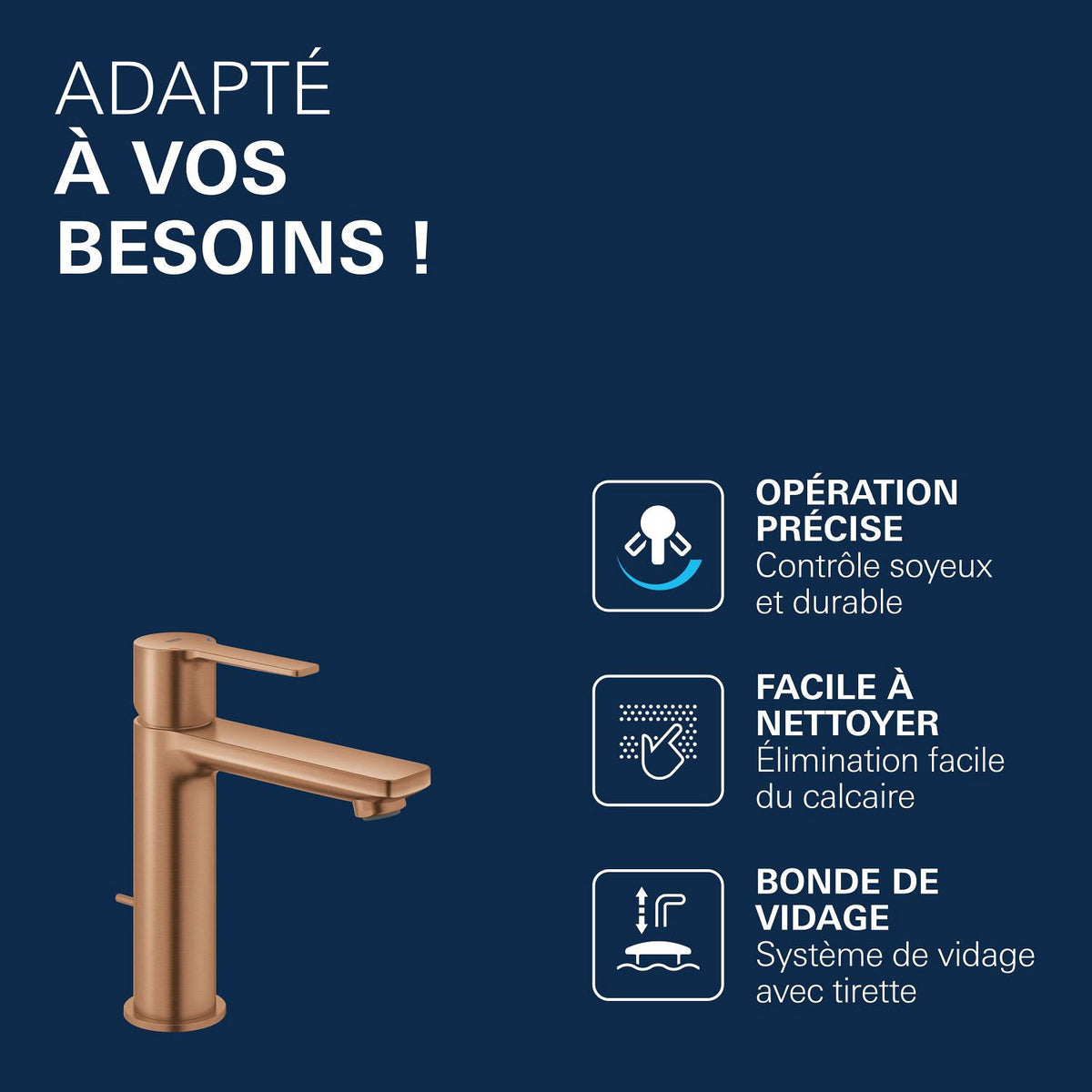 GROHE Mitigeur de lavabo monocommande Lineare S avec tirette - Mister PRO