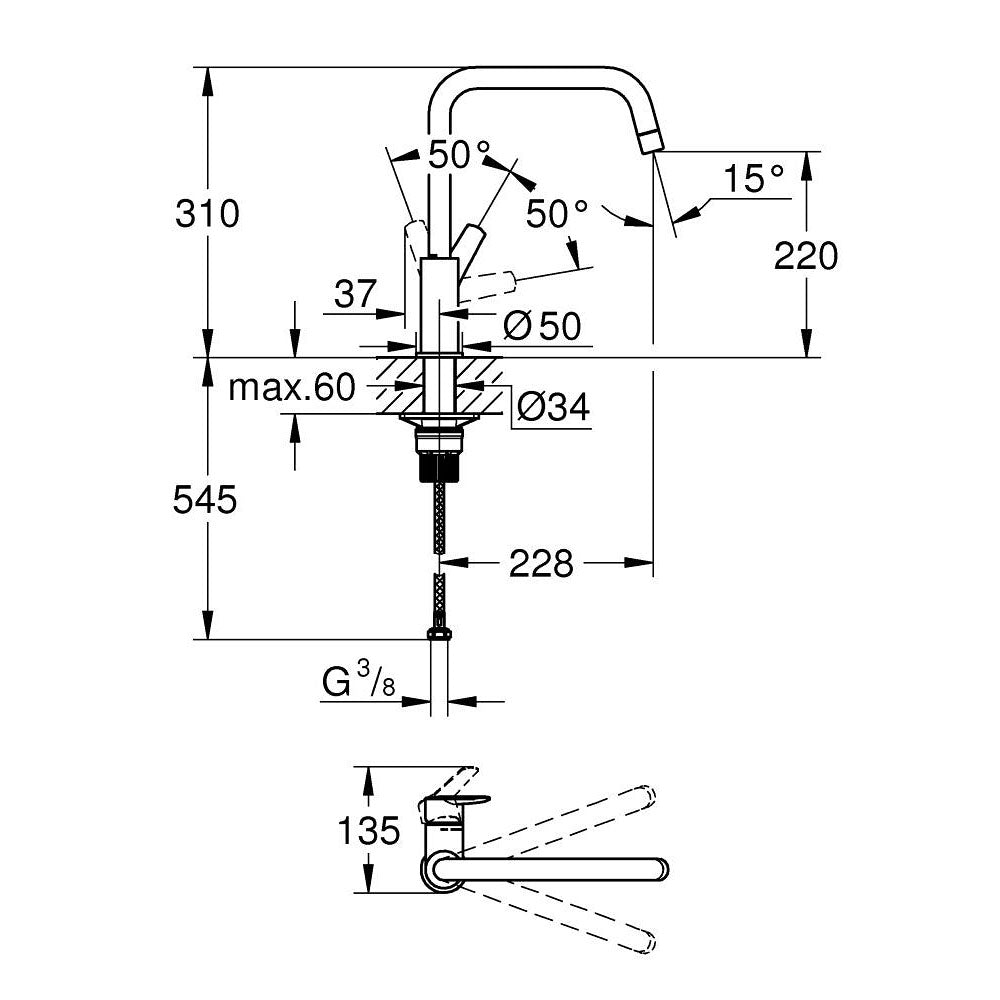 GROHE Mitigeur de cuisine monocommande Start Cool Sunrise brossé
