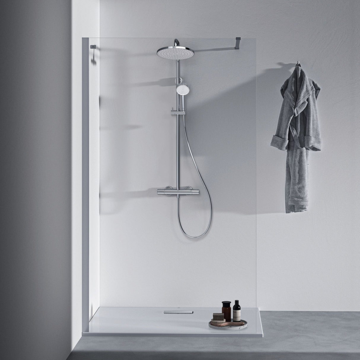 Colonne de douche Ø26cm hauteur ajustable CERATHERM T25 Chrome et blanc