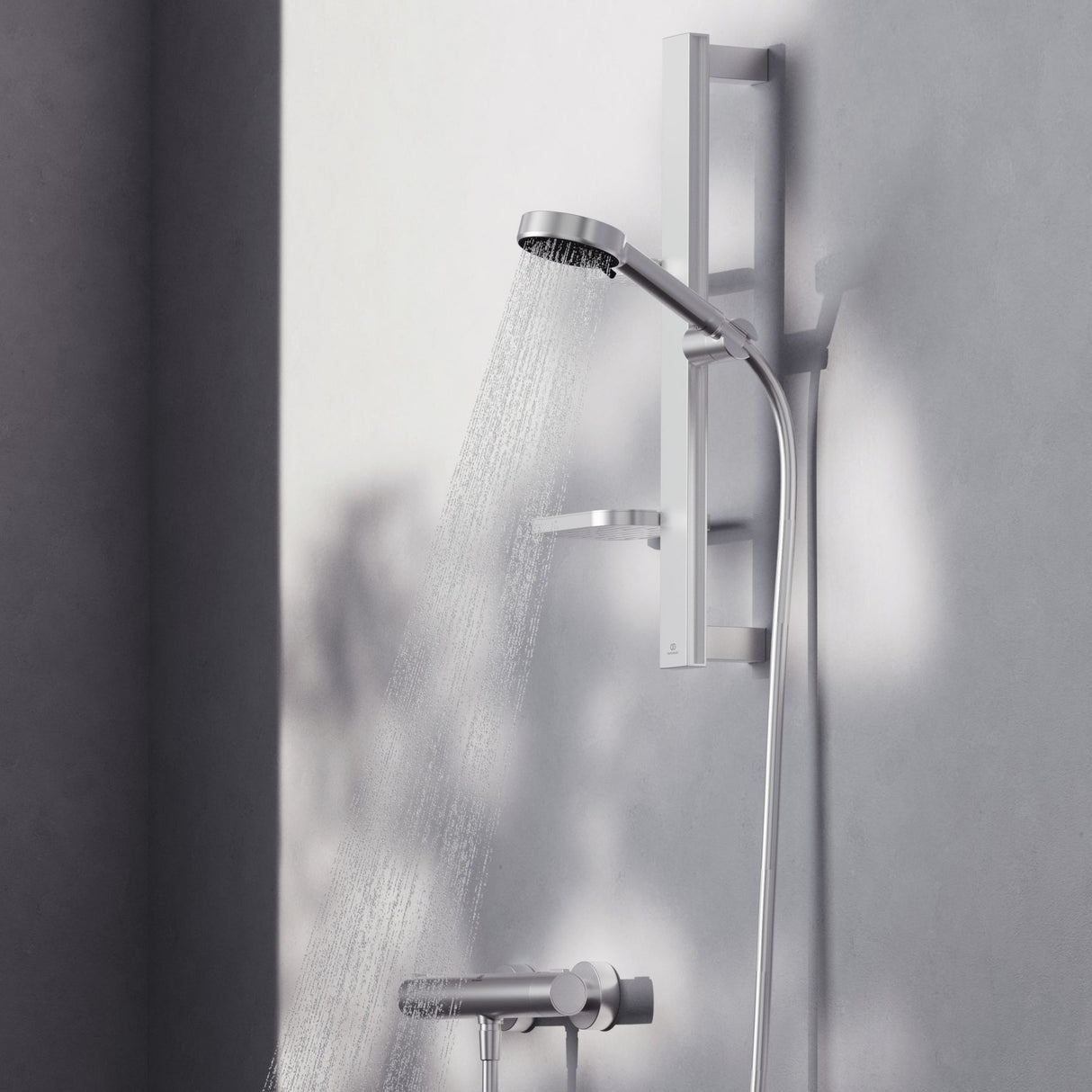 Set de douche avec mitigeur thermostatique, barre 60cm et douchette Ø10cm 2 jets CERATHERM ALU+