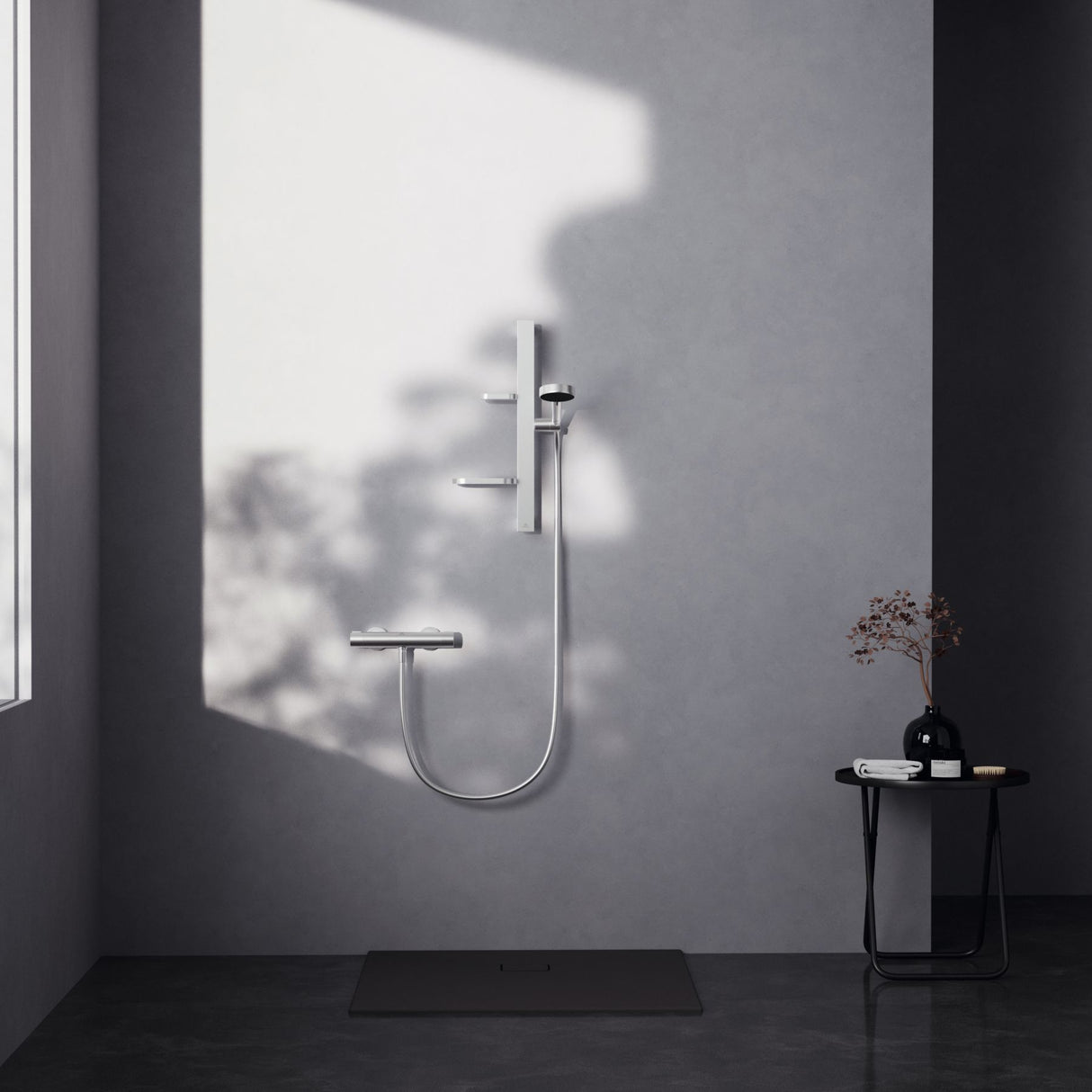 Set de douche avec mitigeur thermostatique, barre 60cm et douchette Ø10cm 2 jets CERATHERM ALU+