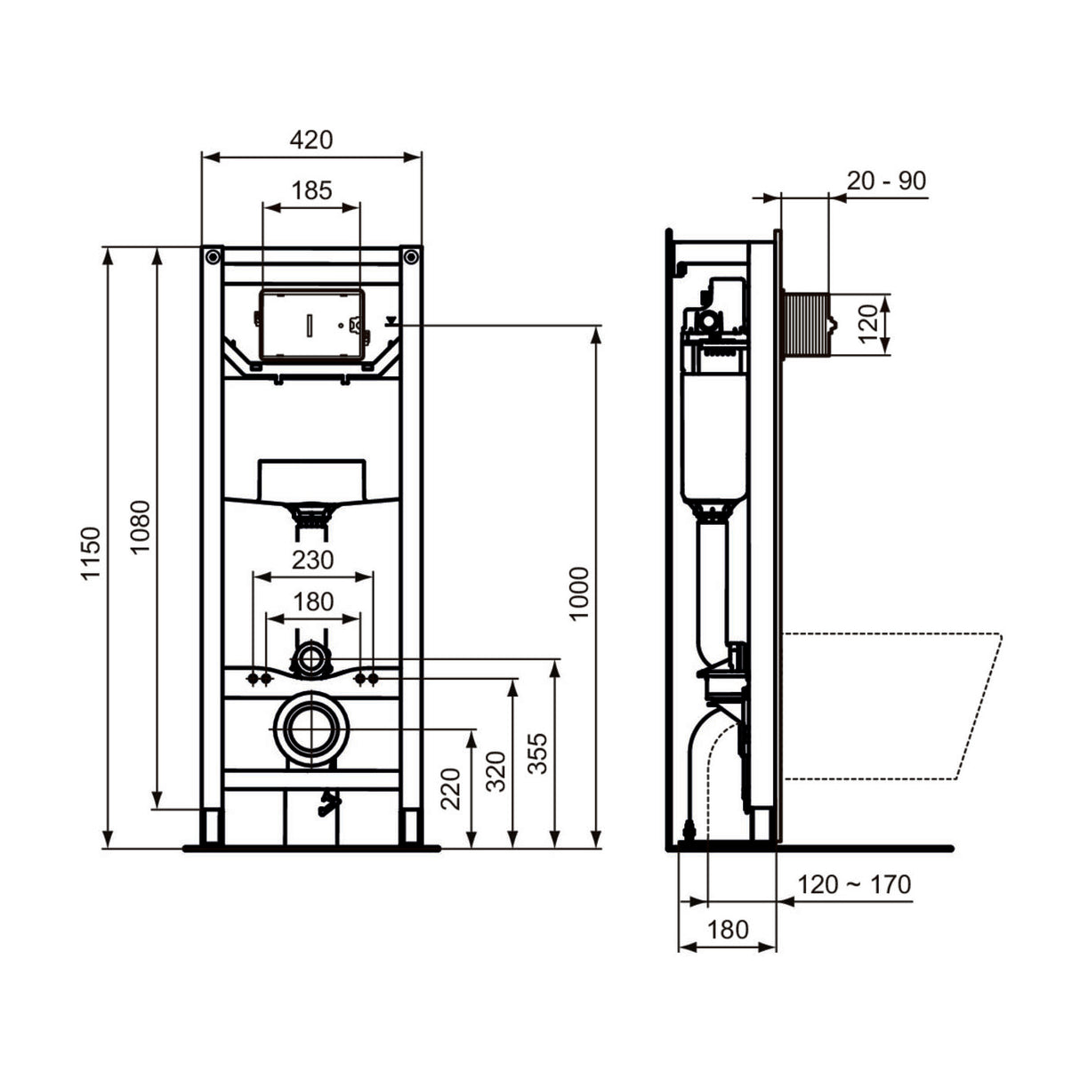 Bâti-support WC autoportant mécanique réservoir 120 mm NF