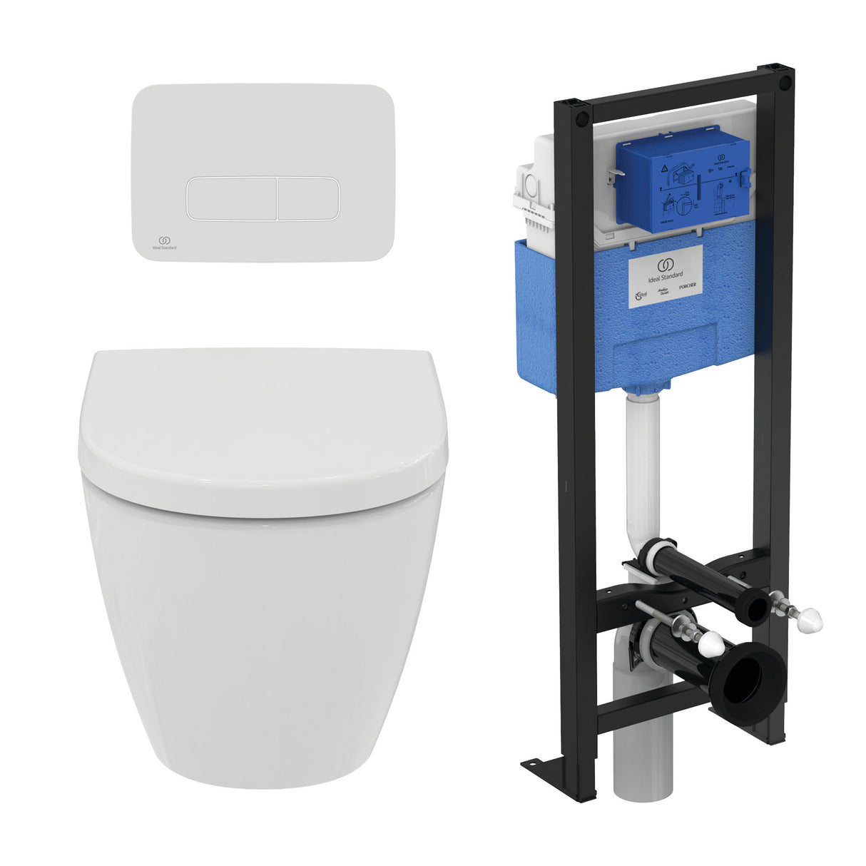 Idéal Standard - Pack WC suspendu i.life O recouvrant + bâti support autoportant et plaque de commande