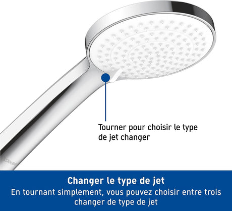 Douchette Hansgrohe, pommeau de douche chrome, type douchette, couleur argentée.