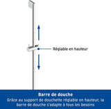Barre de douche Grohe, chromée, support réglable en hauteur, accessoire salle de bain.