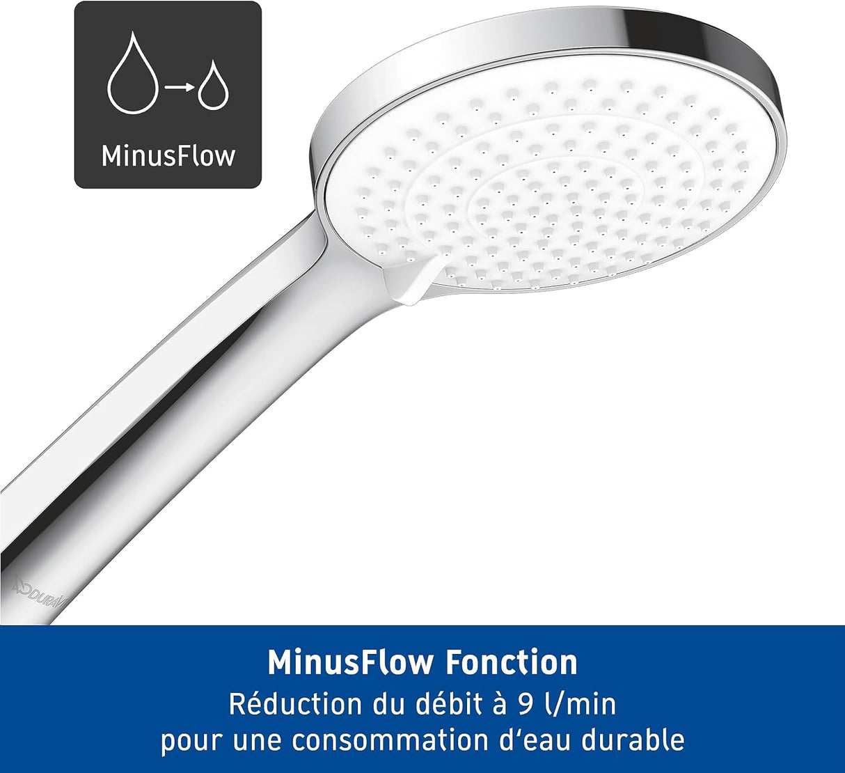 Douchette Hansgrohe, type pommeau de douche, couleur chrome argenté, fonction MinusFlow