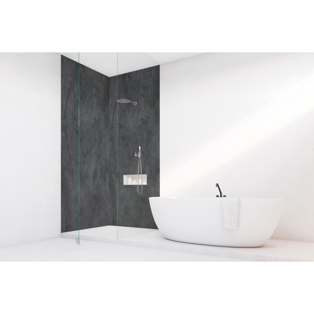 Panneau mural douche autoportant NICHEPANEL - Décor Béton Noir - Finition Mat
