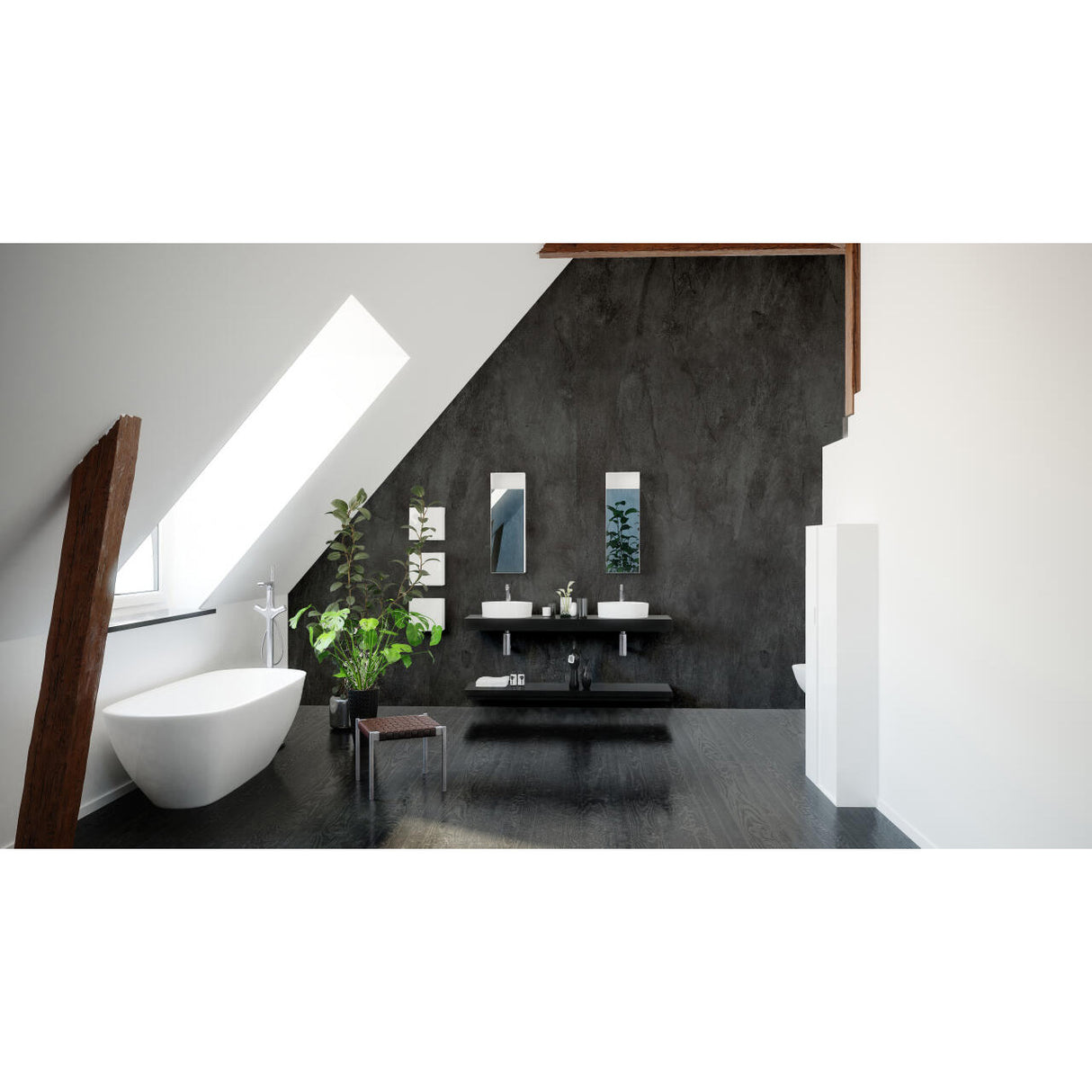 Panneau mural douche autoportant NICHEPANEL - Décor Béton Noir - Finition Mat
