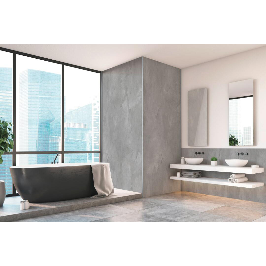 Panneau mural douche autoportant NICHEPANEL - Décor Béton Gris - Finition Mat