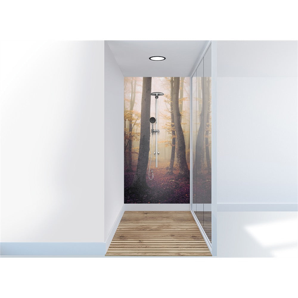Panneau mural douche VIPANEL - Inspiration nature Forêt brumeuse d'Automne - Finition brillant
