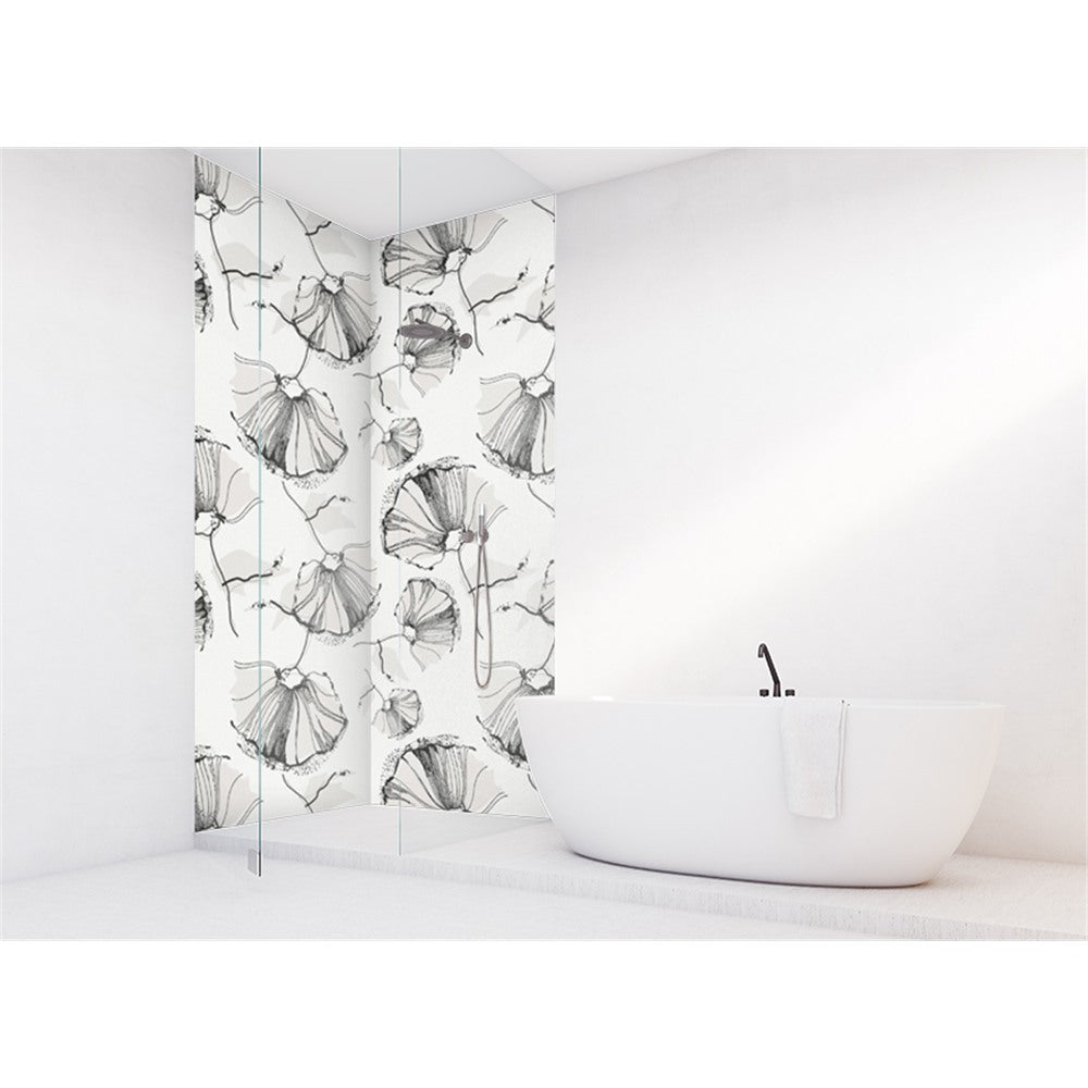 Panneau mural douche VIPANEL - Inspiration nature Coquelicots gris - Finition mat