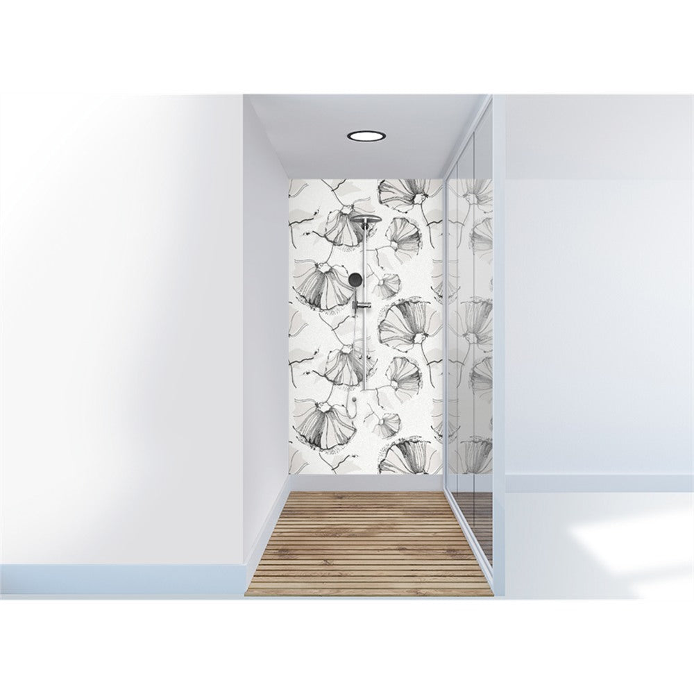 Panneau mural douche VIPANEL - Inspiration nature Coquelicots gris - Finition mat
