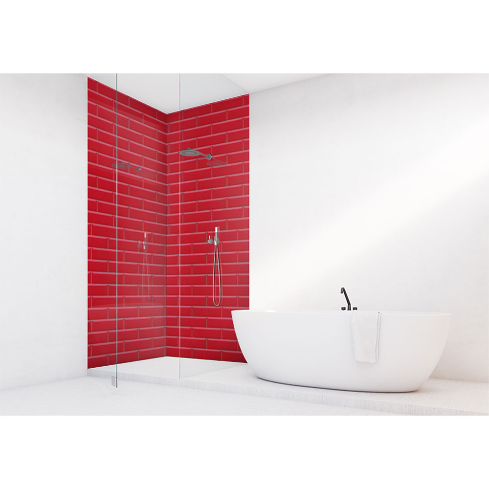 Panneau mural douche VIPANEL - Carrelage Rétro rouge - Finition brillant