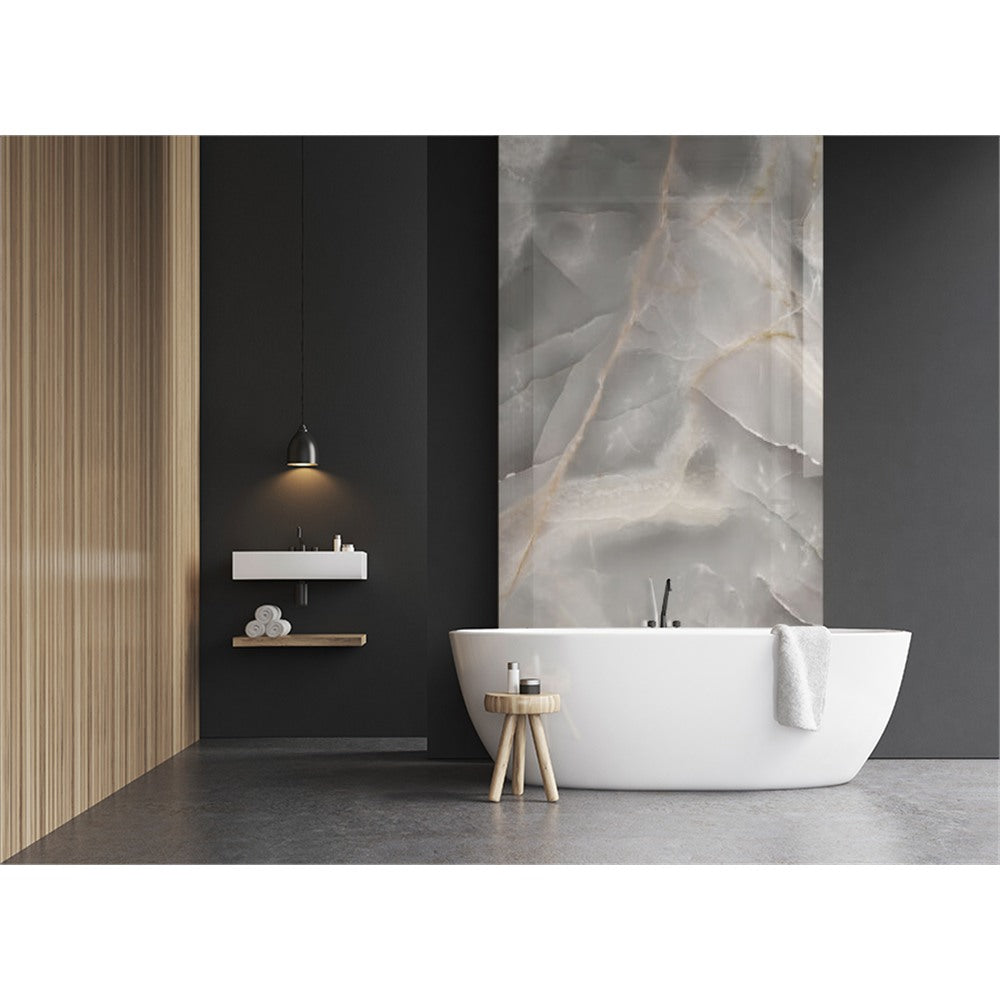 Panneau mural douche VIPANEL - Carrelage Dalle grise - Finition brillant