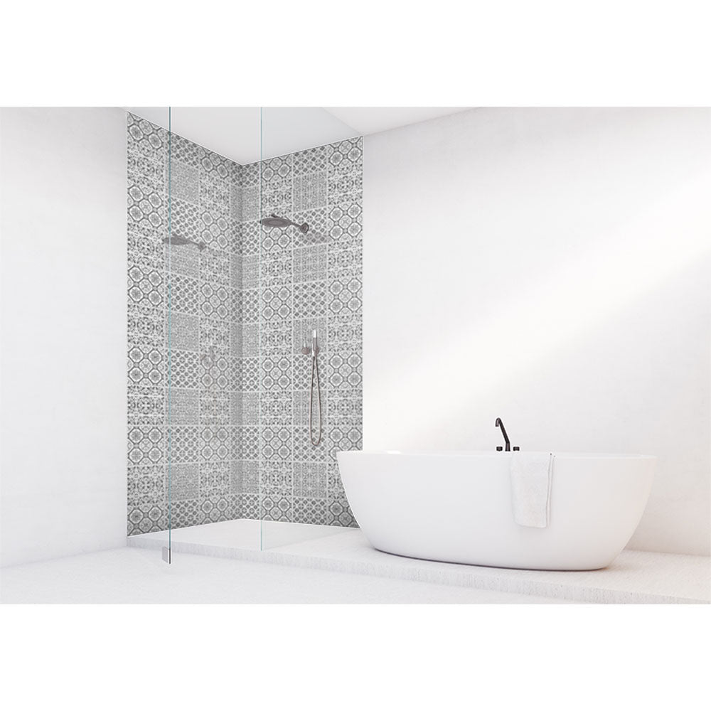 Panneau mural douche VIPANEL - Carrelage Carreaux gris blanc - Finition brillant