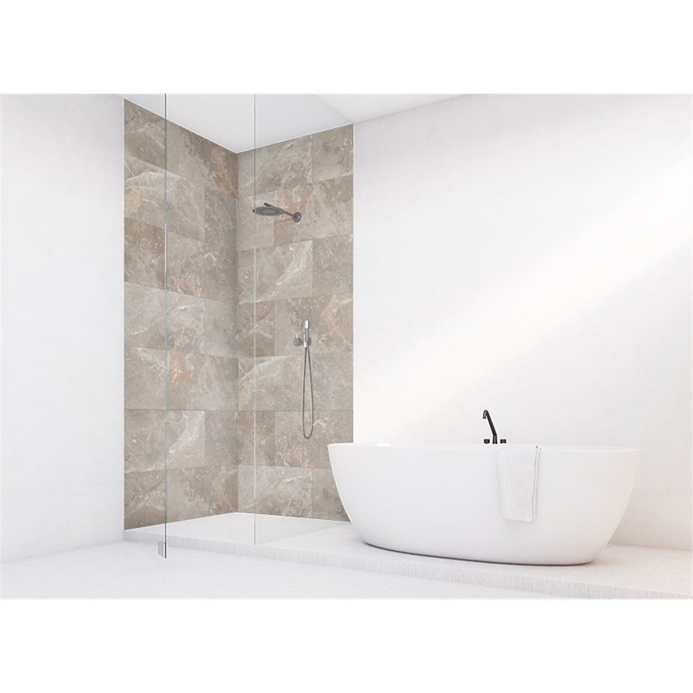 Panneau mural douche VIPANEL - Carrelage Pierre Castello clair - Finition brillant