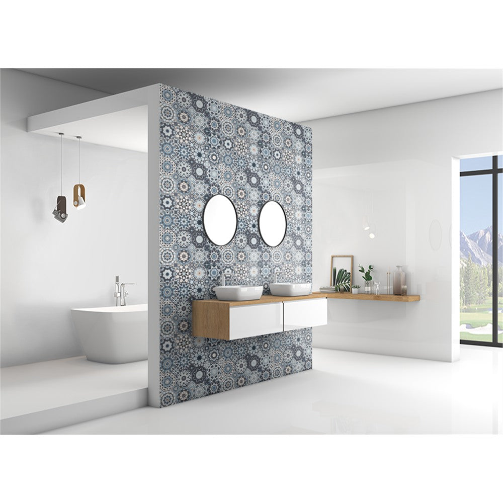 Panneau mural douche VIPANEL - Carrelage Carreaux Orientaux bleu - Finition brillant