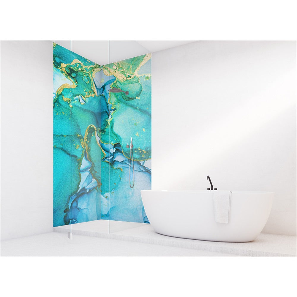 Panneau mural douche VIPANEL - Pierre Marbrure turquoise - Finition brillant