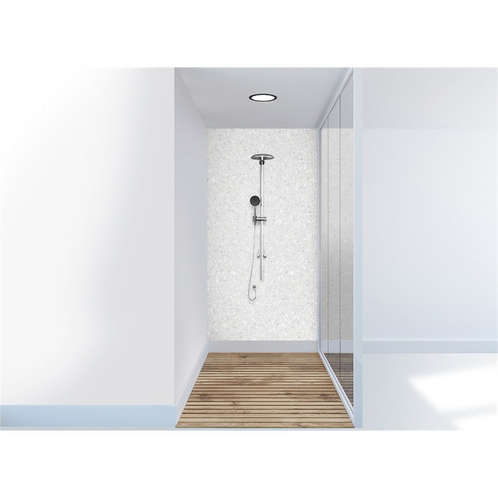Panneau mural douche VIPANEL - Pierre Terrazzo gris clair - Finition mat