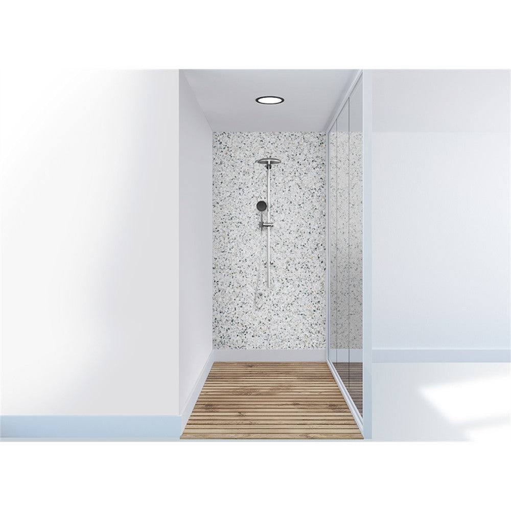 Panneau mural douche VIPANEL - Pierre Terrazzo classique gris - Finition mat