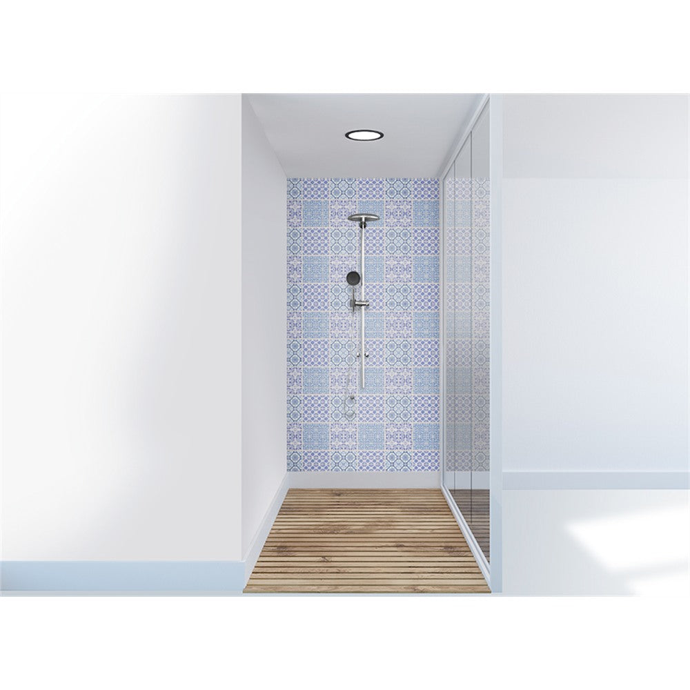 Panneau mural douche VIPANEL - Carrelage carreaux bleu et blanc - Finition - Finition brillant