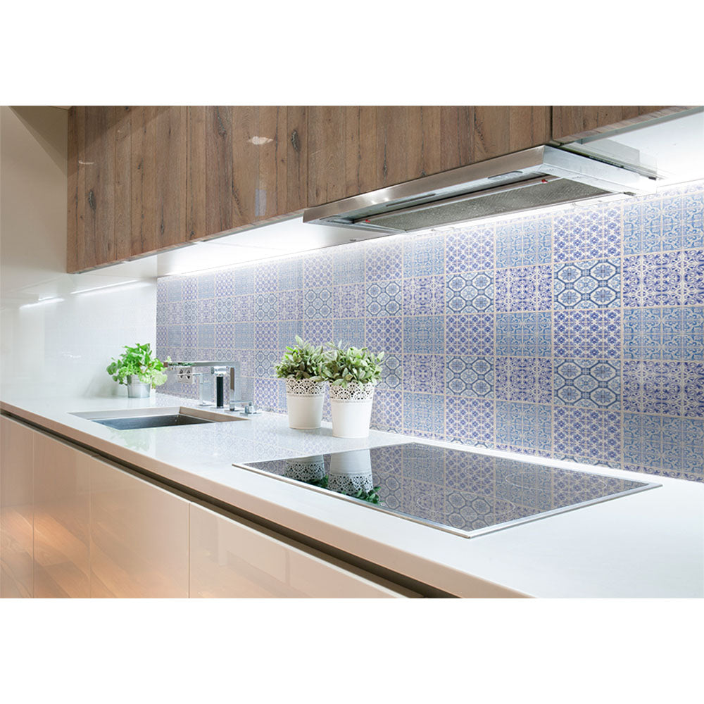Panneau mural douche VIPANEL - Carrelage carreaux bleu et blanc - Finition - Finition brillant