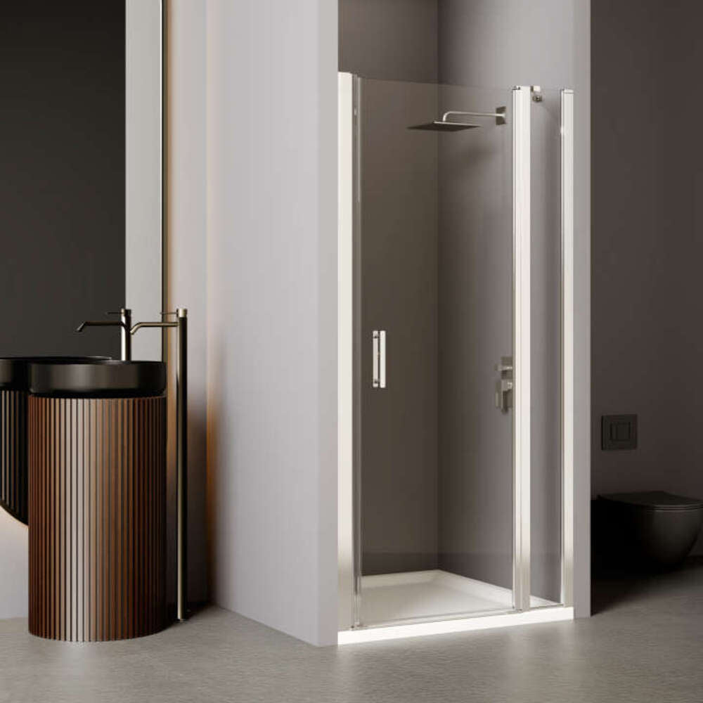 Paroi de douche pivotante avec élément fixe EQUI 2MS - Profilé Argent poli - Verre clair déperlant ETC