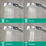 Pommeau de douche Grohe, chromé, quatre jets : pluie, normal, shampooing, massage.