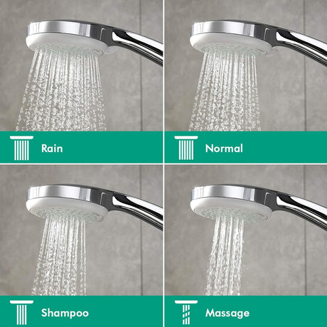 Pommeau de douche Grohe, chromé, quatre jets : pluie, normal, shampooing, massage.