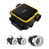 Aldes VMC simple flux, couleur noire et jaune, avec bouches d'aération blanches
