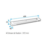 Grille d’aération blanche marque Atlantic, dimensions 406x45 mm, pour ventilation.