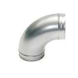 Coude de ventilation couleur argent, marque non visible, pour conduit de plomberie.