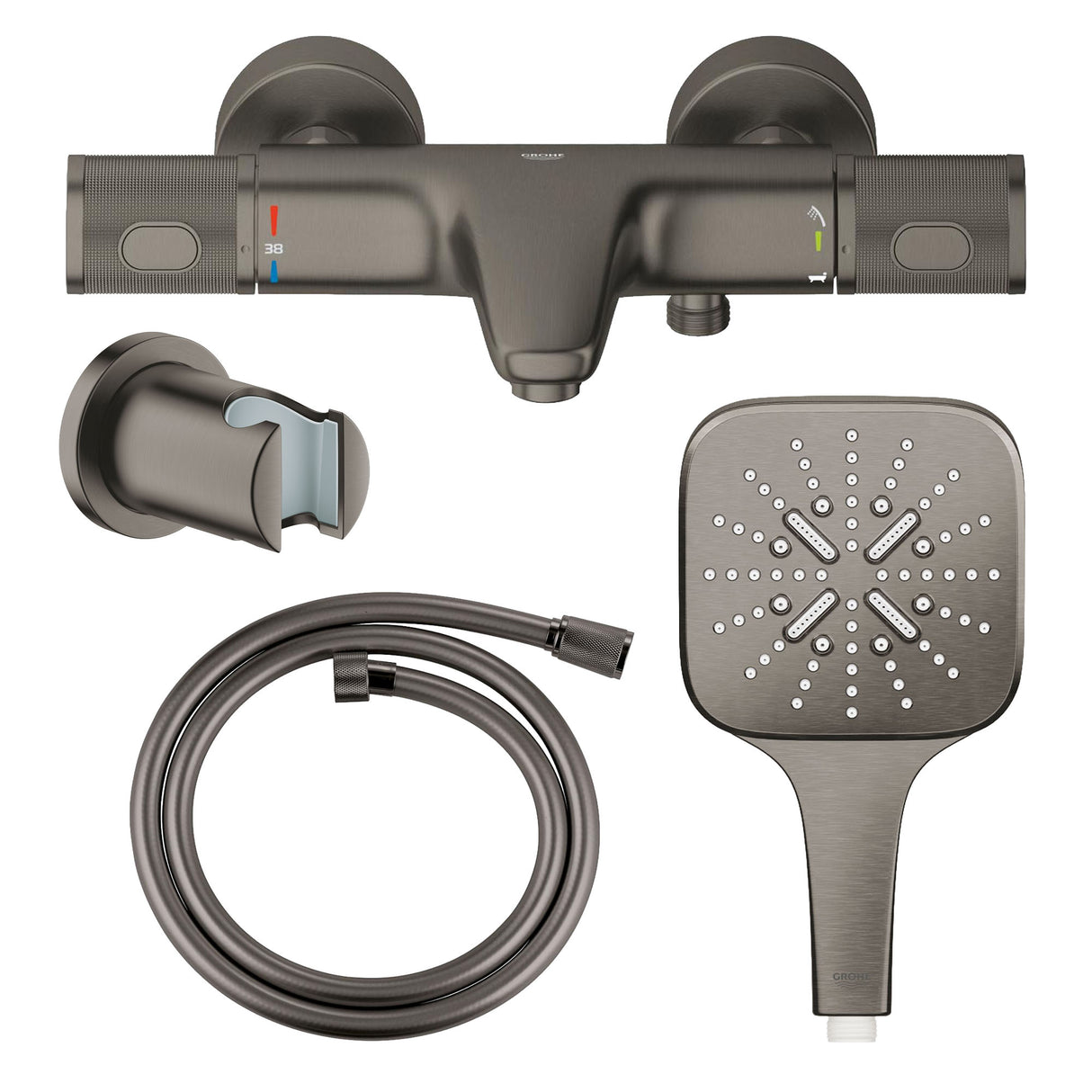 GROHE Pack bain/douche avec mitigeur thermostatique + douchette + support + flexible