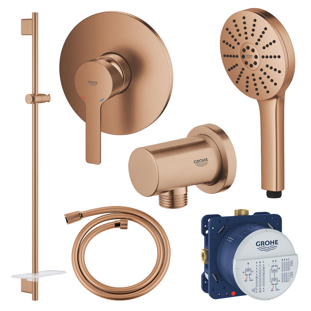 GROHE Pack douche encastré avec mitigeur monocommande + douchette + barre de douche + flexible + coude