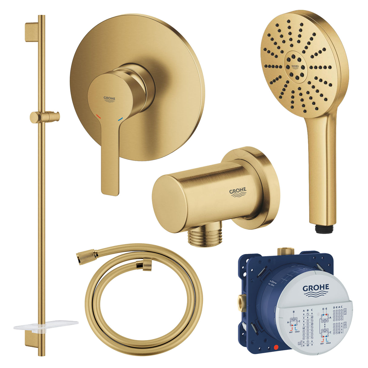 GROHE Pack douche encastré avec mitigeur monocommande + douchette + barre de douche + flexible + coude