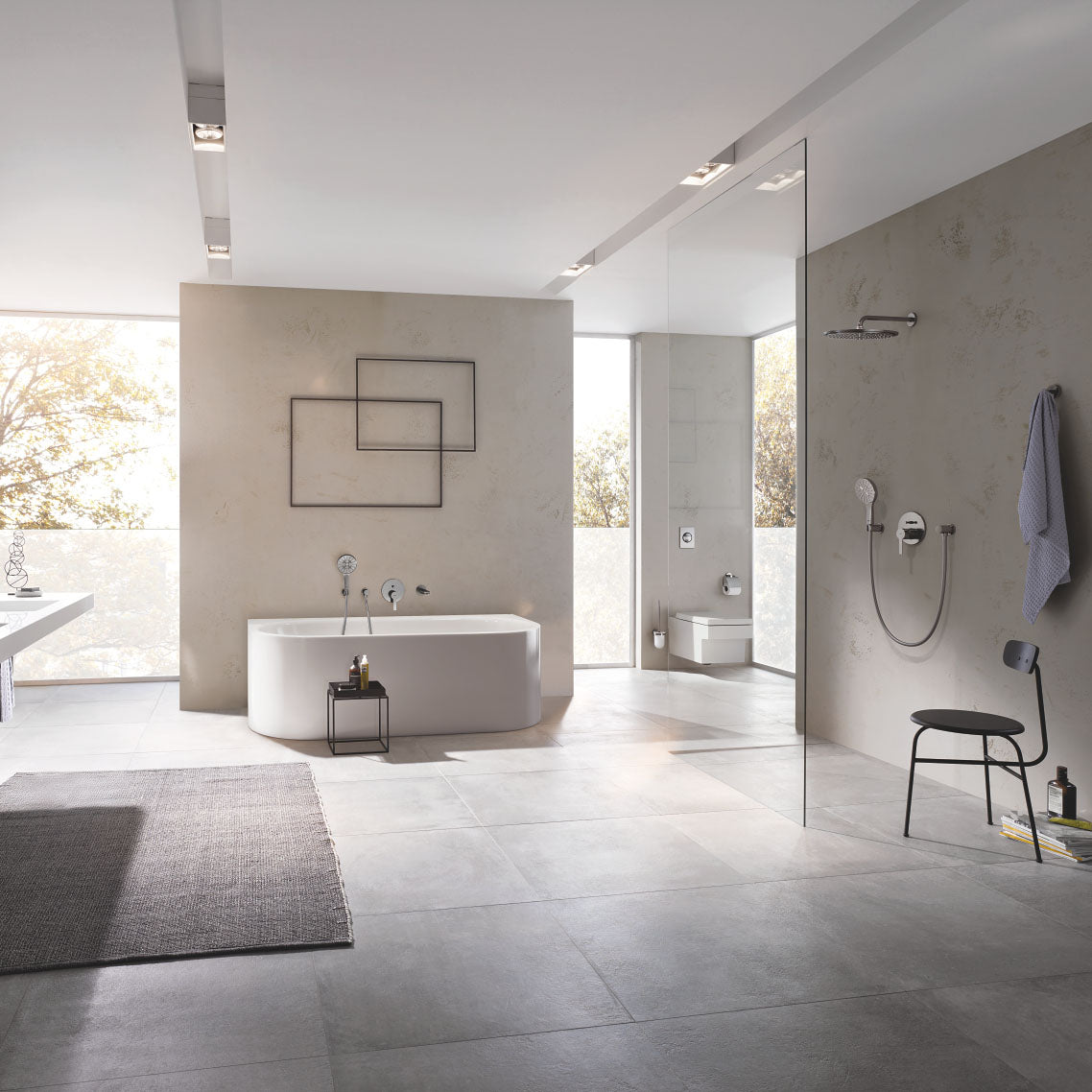 GROHE Pack douche encastré avec mitigeur monocommande + douchette +barre de douche + douche de tête + flexible + coude