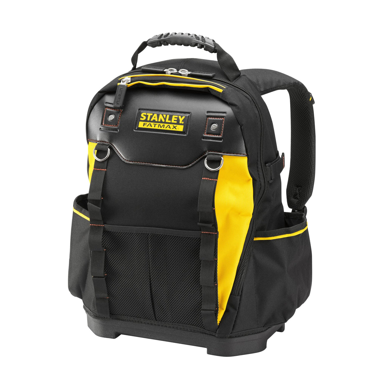 Sac à outils Stanley Fatmax, sac à dos, noir et jaune, avec poignée robuste.