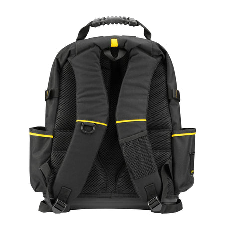 Sac à dos Stanley, type sac à outils, couleur noir avec détails jaunes.