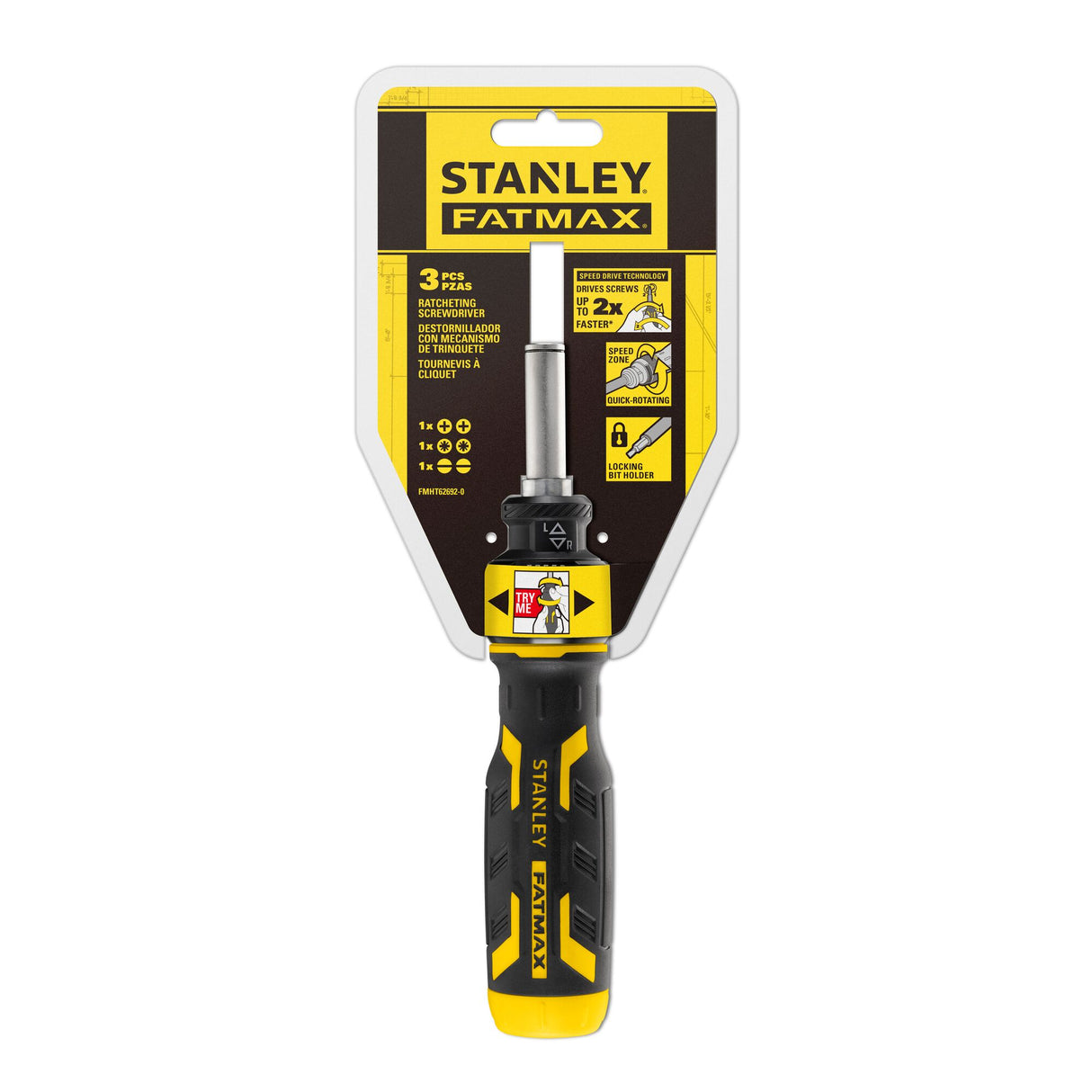 Tournevis Stanley Fatmax à cliquet, noir et jaune, manche ergonomique.