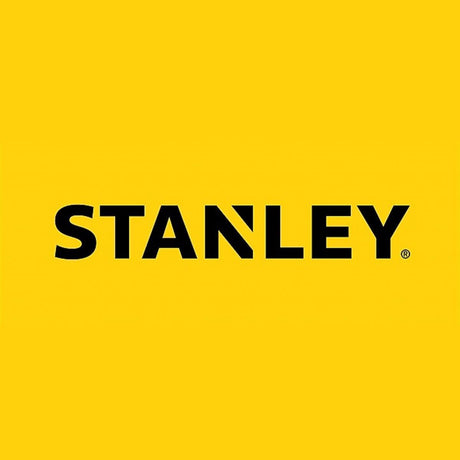 Logo de la marque Stanley, fond jaune, type logo, couleur jaune et noir