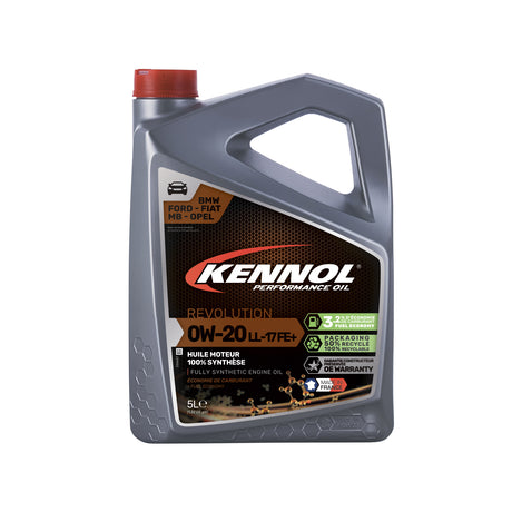 Bidon gris de 5L d'huile moteur synthétique KENNOL Revolution 0W-20 LL-17 FE+