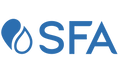 Logo de la marque SFA, logo produit sanitaire, couleur bleu, fond transparent