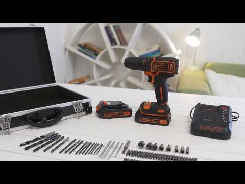 BLACK+DECKER Perceuse-visseuse sans fil 18V batteries 1,5Ah et chargeur et 80 accessoires BDCDC18BAFC-QW